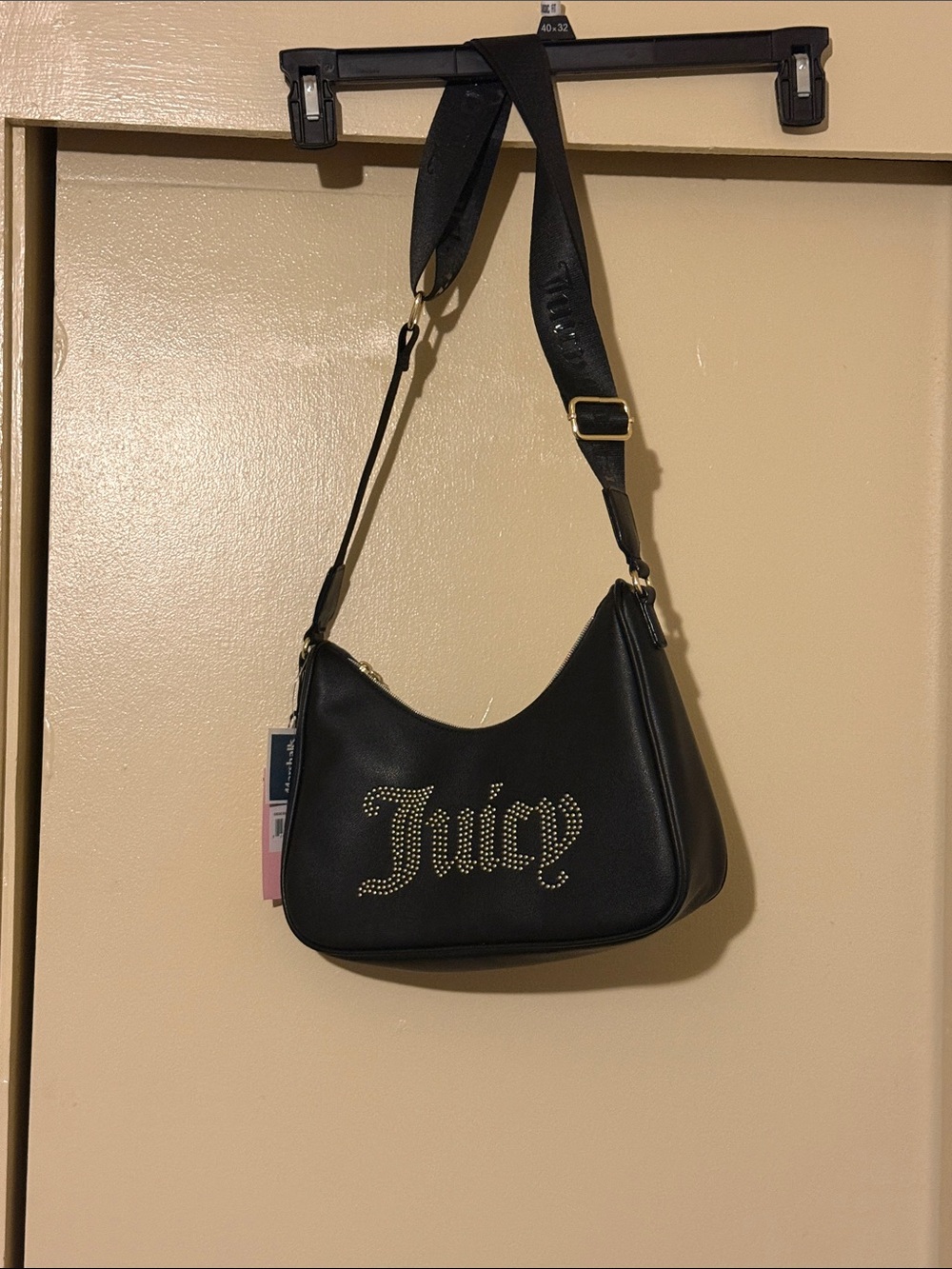 Juicy Couture Black Shoulder Bag with Gold Studded 'Juicy' Logo